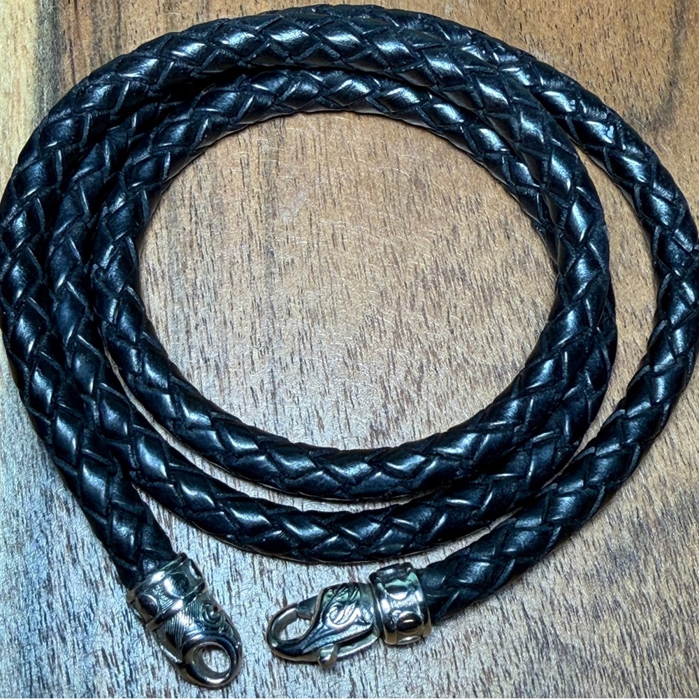 SCOTT KAY Woven Leather Triple Wrap Bracelet with S.S .925 - 8.25 inches